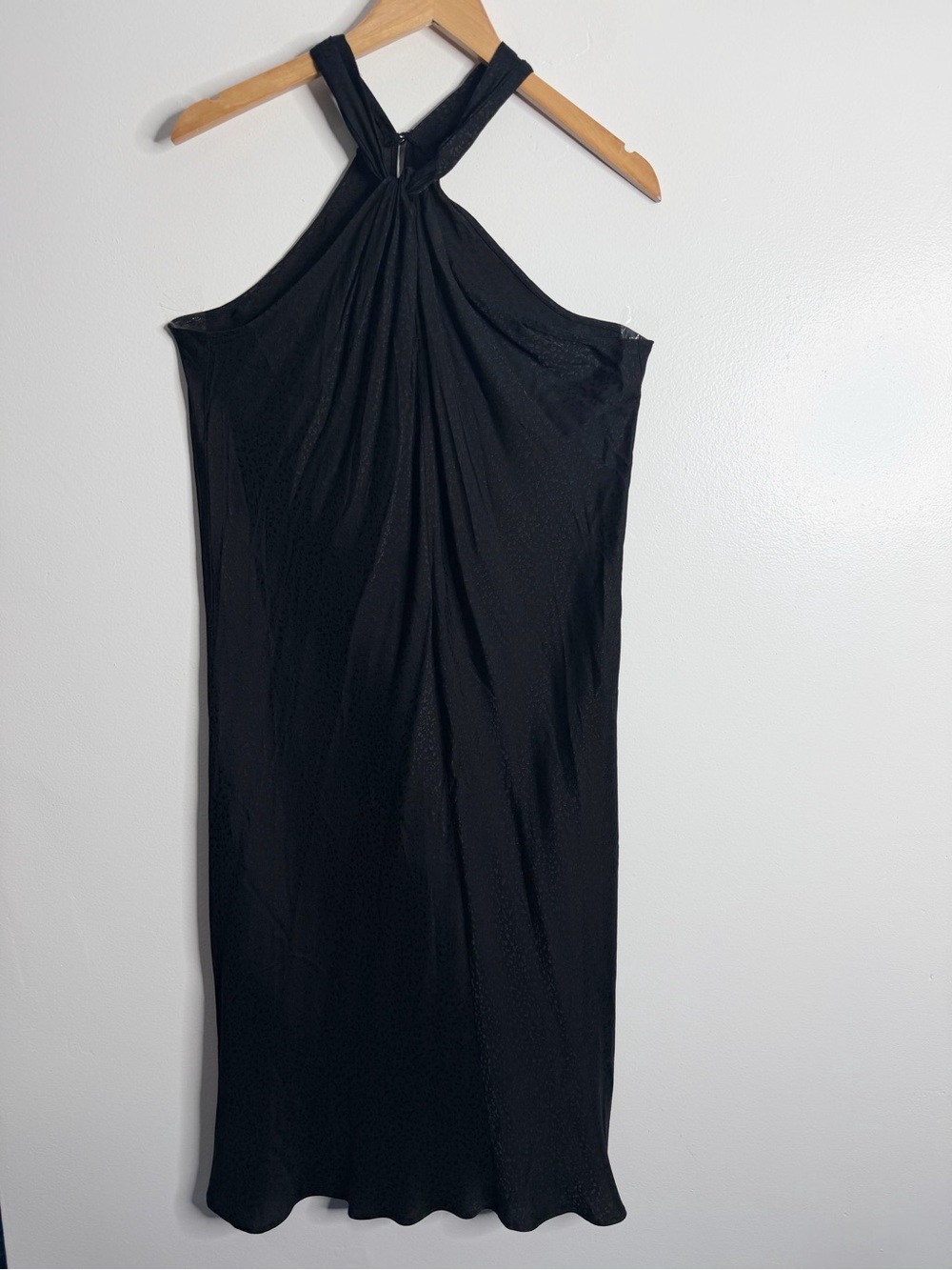 Loft Black Satin Knotted Keyhole Dress Jacquard Large Petite Minimalist LBD